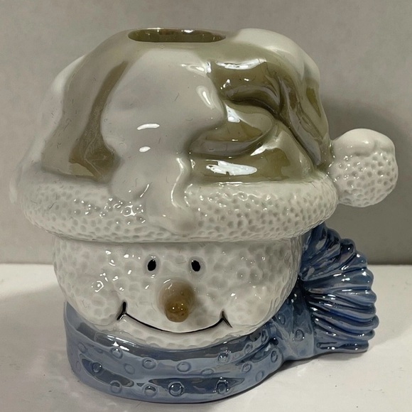 NEW SET OF 3 - Christmas Candle Holders Classic Noel Porcelain Snowmen Holiday - Picture 5 of 6